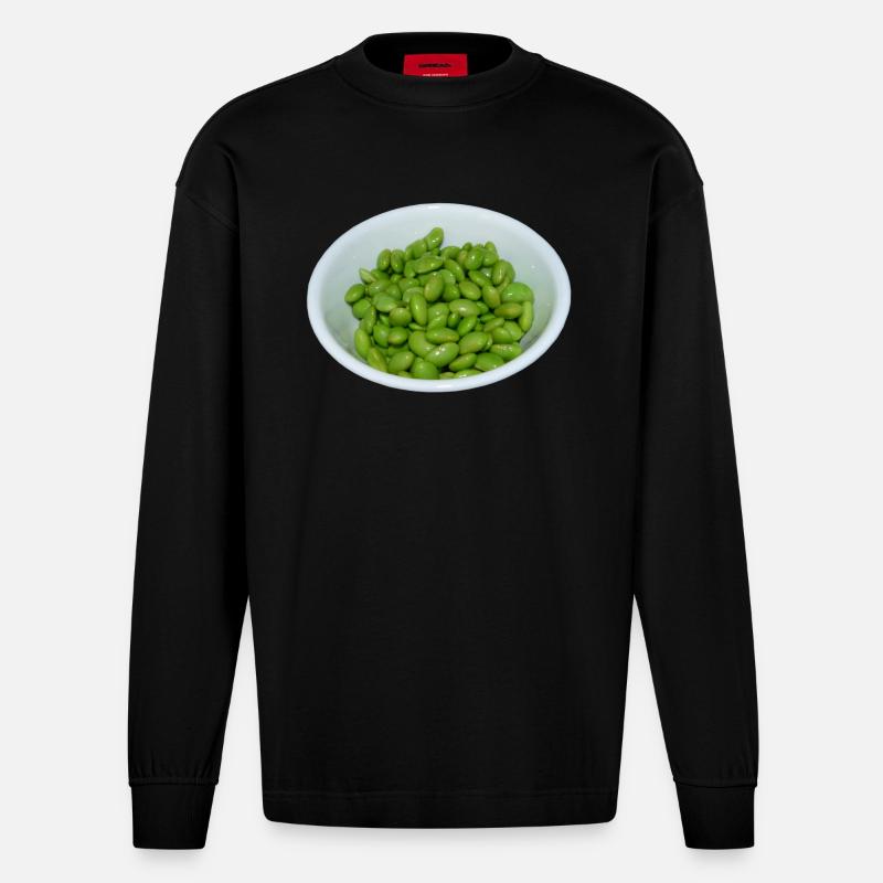 soybeans soja bohnen veggie - Heavyweight Oversized Organic Langarmshirt Made in EU - SOLID BLACK