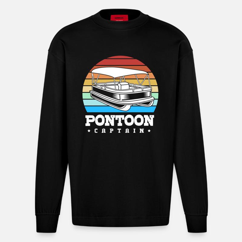 Pontonboot Boot Boote - Heavyweight Oversized Organic Langarmshirt Made in EU - SOLID BLACK