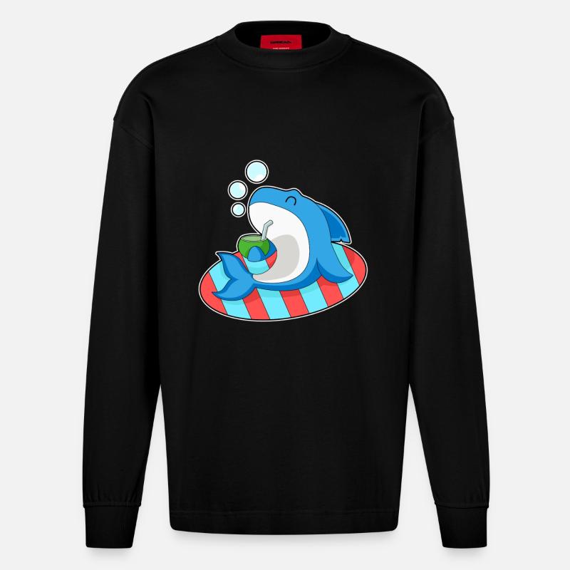 Shark Summer Coconut - Heavyweight Oversized Organic Longsleeve Shirt Made in EU - SOLID BLACK