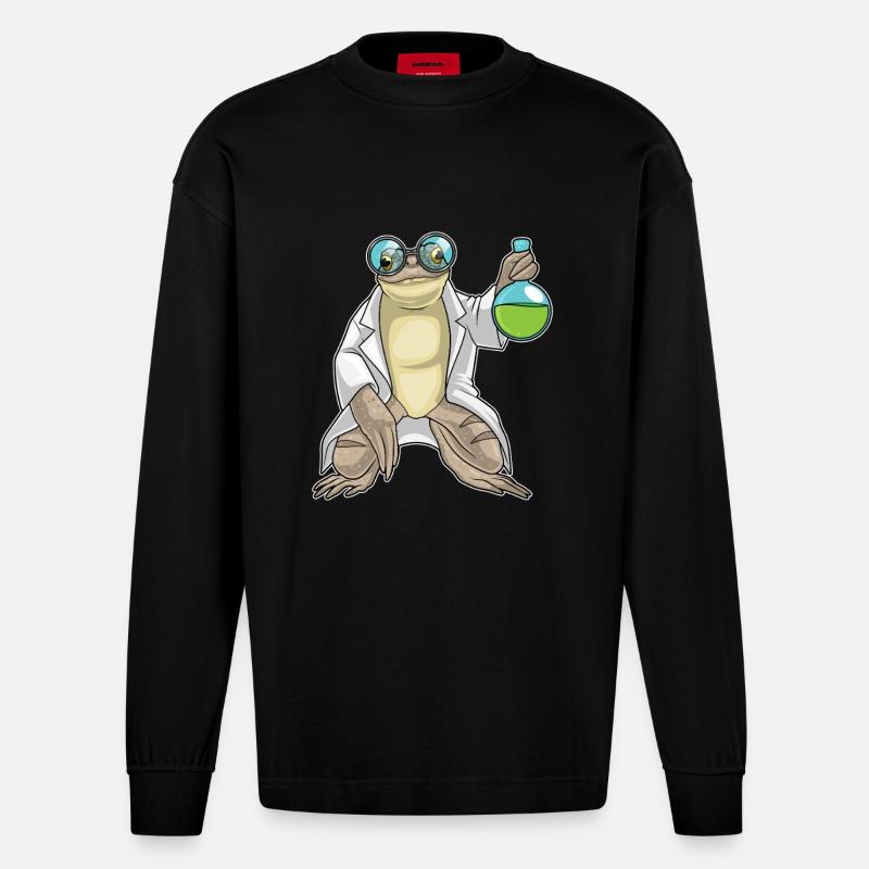 Frog Scientist Test Tube - Heavyweight Oversized Organic Longsleeve Shirt Made in EU - SOLID BLACK