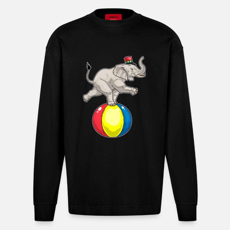 Bal de cirque d’éléphants - Manches longues bio épais oversize fabriqué en UE - SOLID BLACK