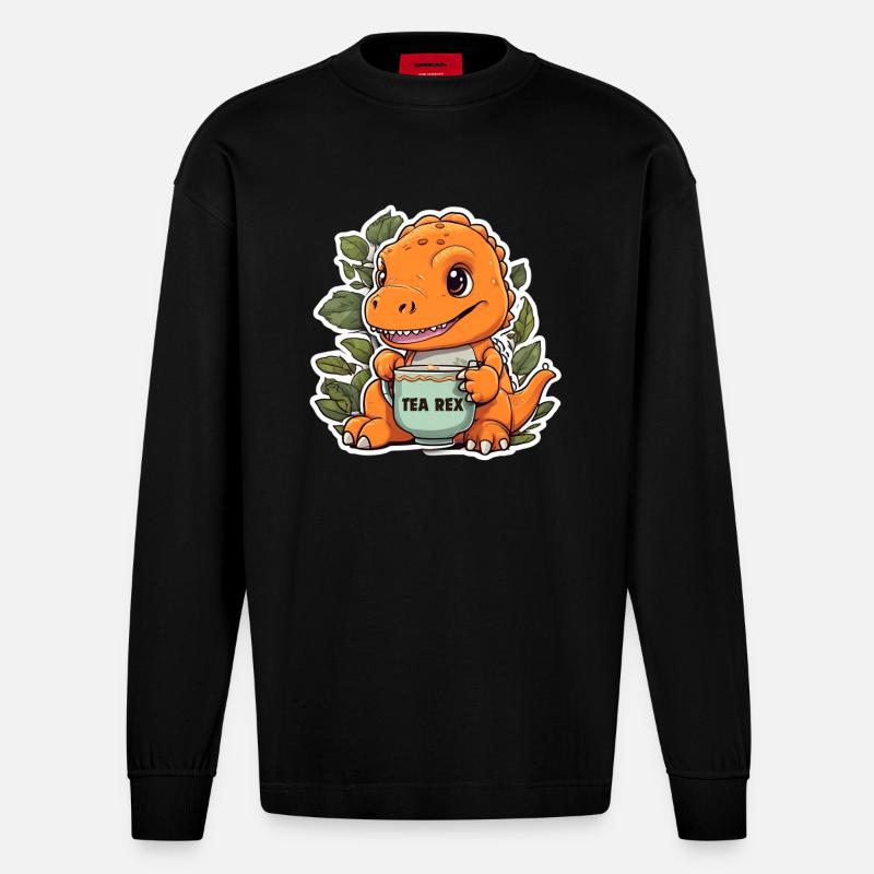 TEA REX - Heavyweight Oversized Organic Langarmshirt Made in EU - SOLID BLACK