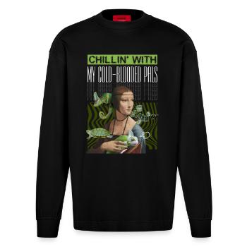 Chillin' with my cold blooded pals - Heavyweight Oversized Organic Longsleeve Shirt Made in EU - SOLID BLACK - Front