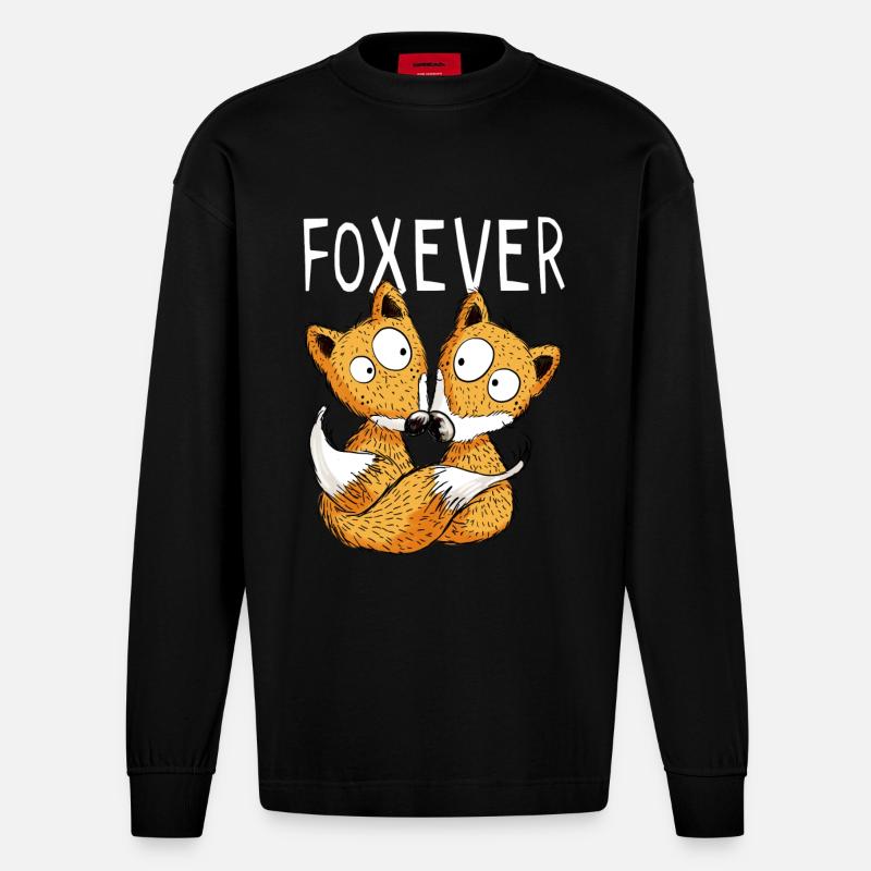 Foxever - Forever - Fuchs - Partnerschaft - Paar - Heavyweight Oversized Organic Langarmshirt Made in EU - SOLID BLACK