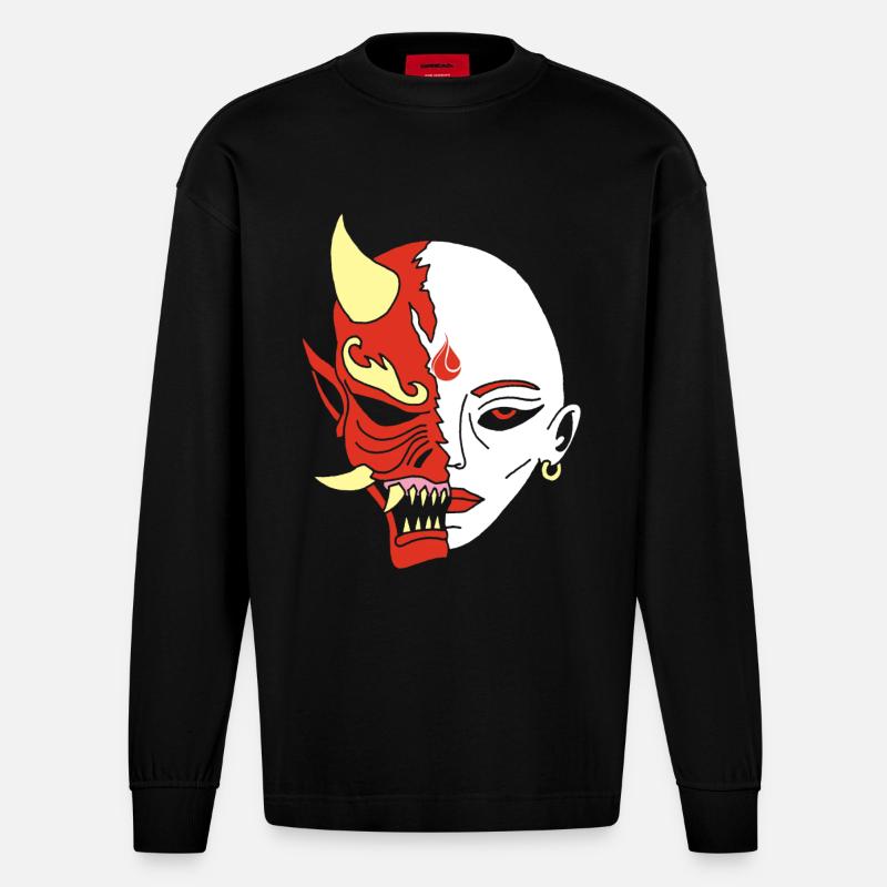 Mensch oder Dämon? - Heavyweight Oversized Organic Langarmshirt Made in EU - SOLID BLACK