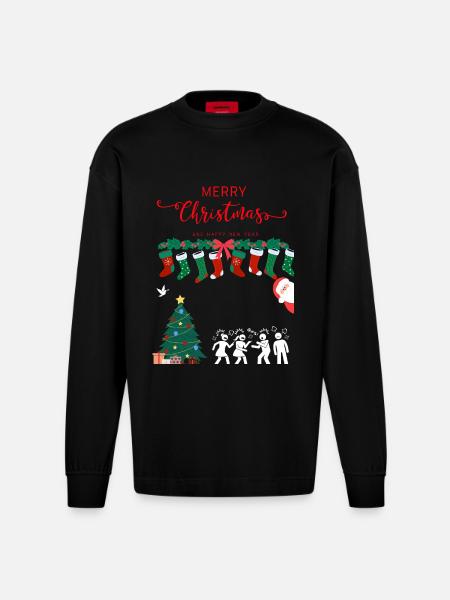 Merry Christmas - Heavyweight Oversized Organic Longsleeve Shirt Made in EU - SOLID BLACK