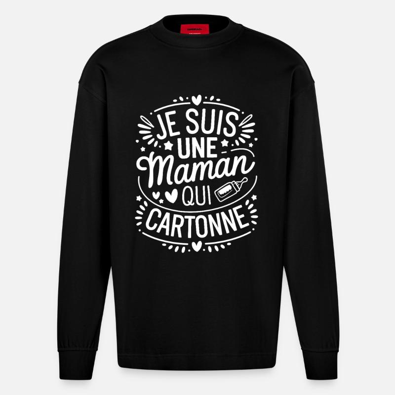 Ich bin eine erfolgreiche Mutter - Heavyweight Oversized Organic Langarmshirt Made in EU - SOLID BLACK