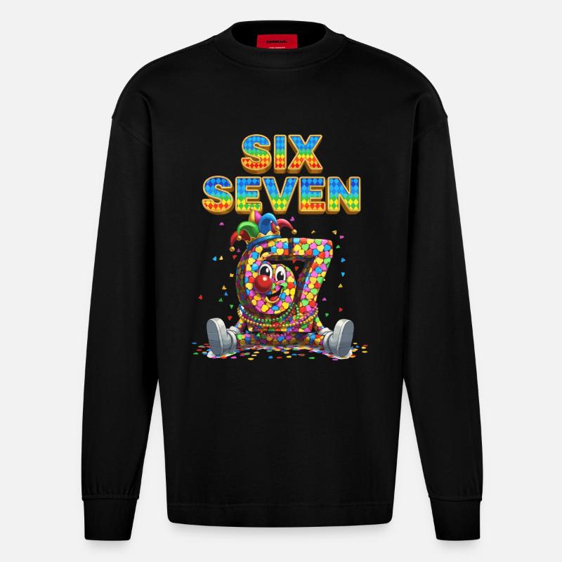 67 six seven Karneval Süß Geschenk - Heavyweight Oversized Organic Langarmshirt Made in EU - SOLID BLACK
