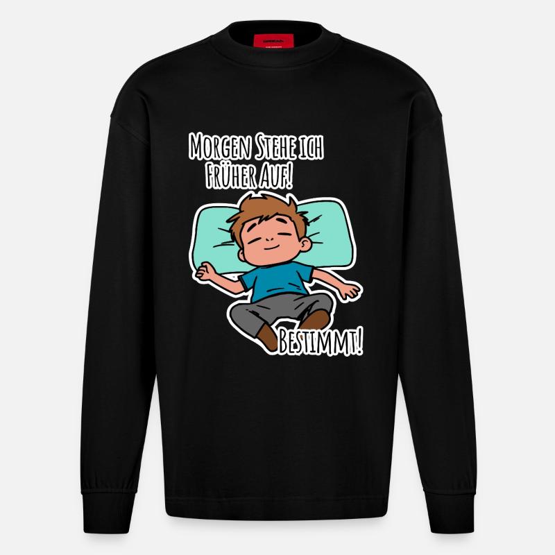 Morgenmuffel? Früh aufstehen oder faulenzen? - Heavyweight Oversized Organic Langarmshirt Made in EU - SOLID BLACK