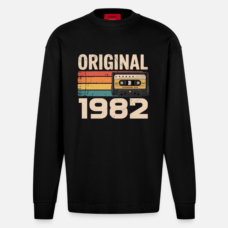 Originales 1982er Retro-Jubiläum 1982 - Heavyweight Oversized Organic Langarmshirt Made in EU - SOLID BLACK