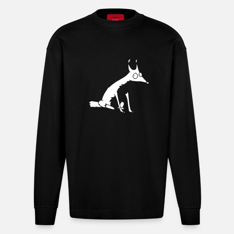 White fox no 1 - Heavyweight Oversized Organic Langarmshirt Made in EU - SOLID BLACK