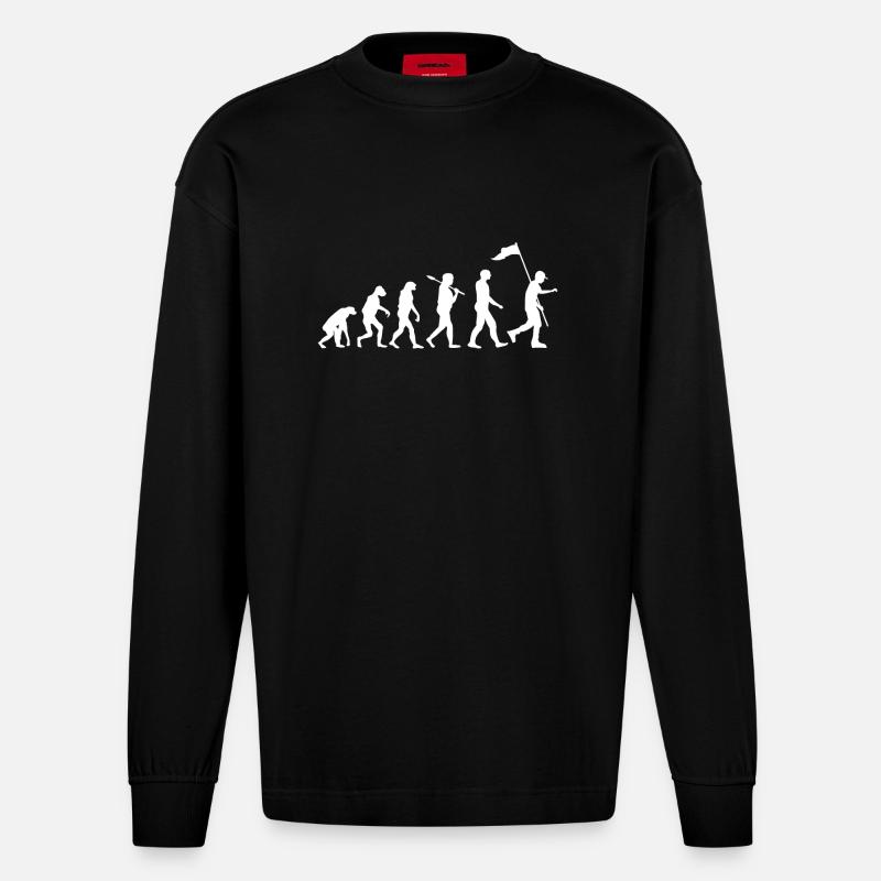 Pfadfinder Evolution · Evolution · Camping · Natur - Heavyweight Oversized Organic Langarmshirt Made in EU - SOLID BLACK