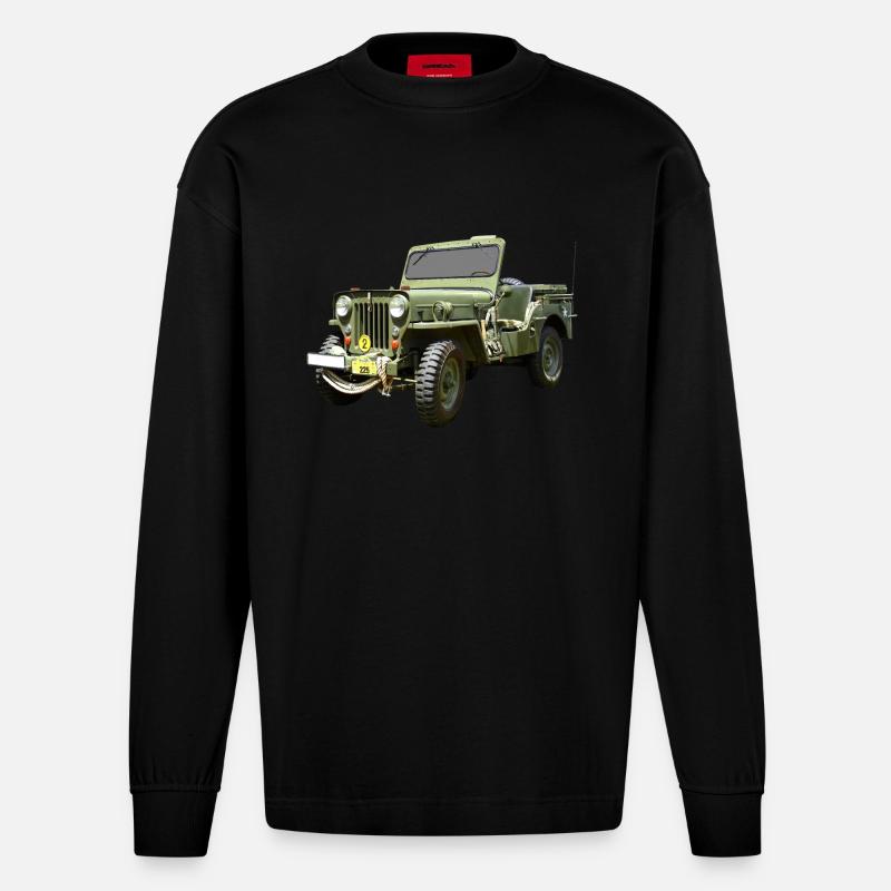Willys Jeep Odtimer - Heavyweight Oversized Organic Langarmshirt Made in EU - SOLID BLACK