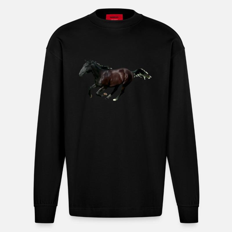 Pferd - Heavyweight Oversized Organic Langarmshirt Made in EU - SOLID BLACK
