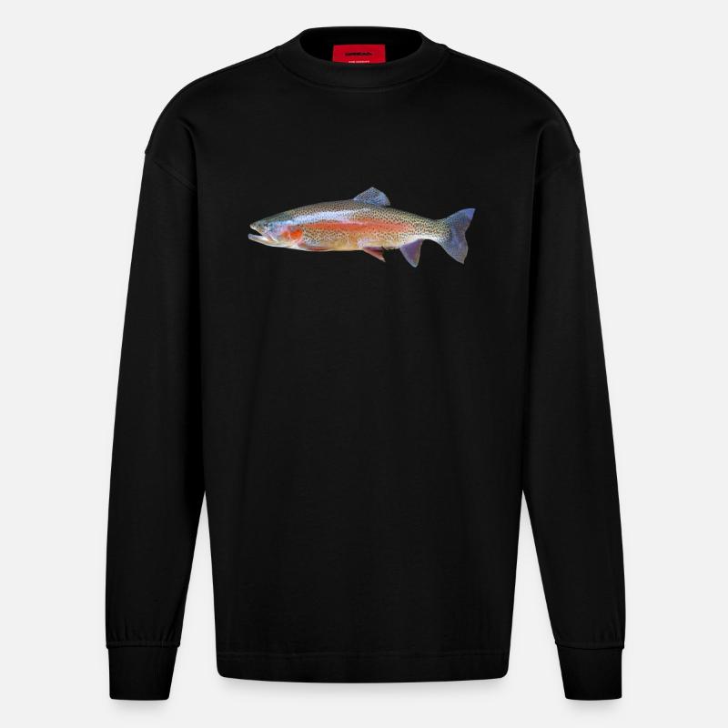 Eine schöne Regenbogenforelle - Heavyweight Oversized Organic Langarmshirt Made in EU - SOLID BLACK