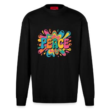 Paix Design pop-art psychédélique des années 1960 - Manches longues bio épais oversize fabriqué en UE - SOLID BLACK - Devant