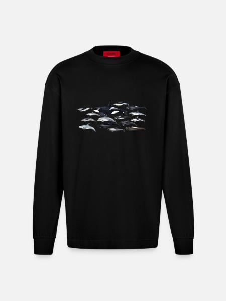 Dolphins - Dolphins - Dauphins - Delphinidae - Heavyweight Oversized Organic Longsleeve Shirt Made in EU - SOLID BLACK