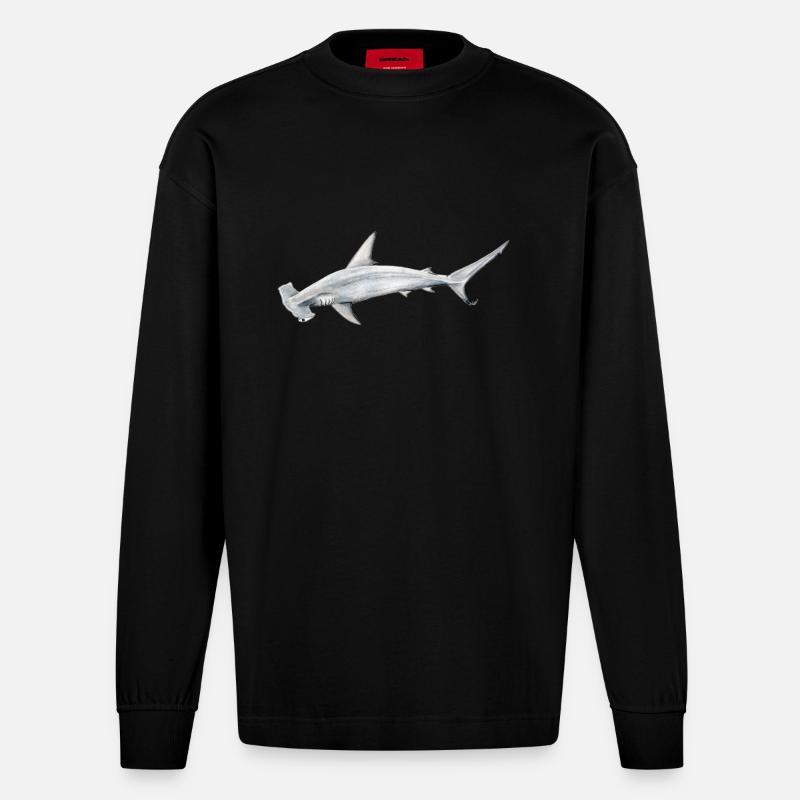 requin Martillon - requin-marteau - Réquin - Manches longues bio épais oversize fabriqué en UE - SOLID BLACK