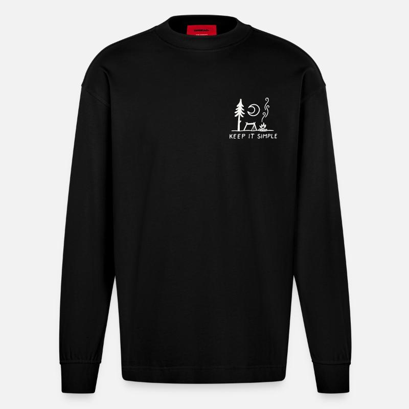 Minimal Camping Skizze: Keep It Simple - Heavyweight Oversized Organic Langarmshirt Made in EU - SOLID BLACK