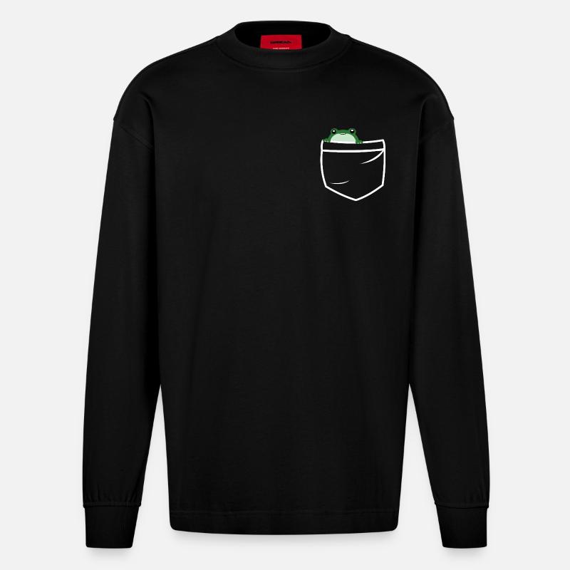 Frog pockets - Heavyweight Oversized Organic Langarmshirt Made in EU - SOLID BLACK