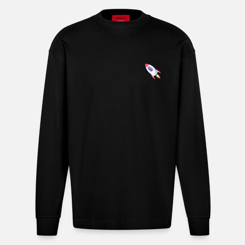 Raumrakete Pop-Comic - Heavyweight Oversized Organic Langarmshirt Made in EU - SOLID BLACK