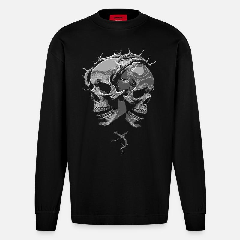 Skulls - Heavyweight Oversized Organic Langarmshirt Made in EU - SOLID BLACK