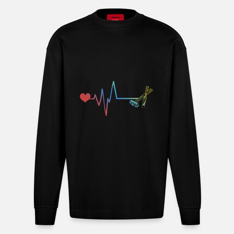 Marteau Outil Pulse Heartbeat - Manches longues bio épais oversize fabriqué en UE - SOLID BLACK