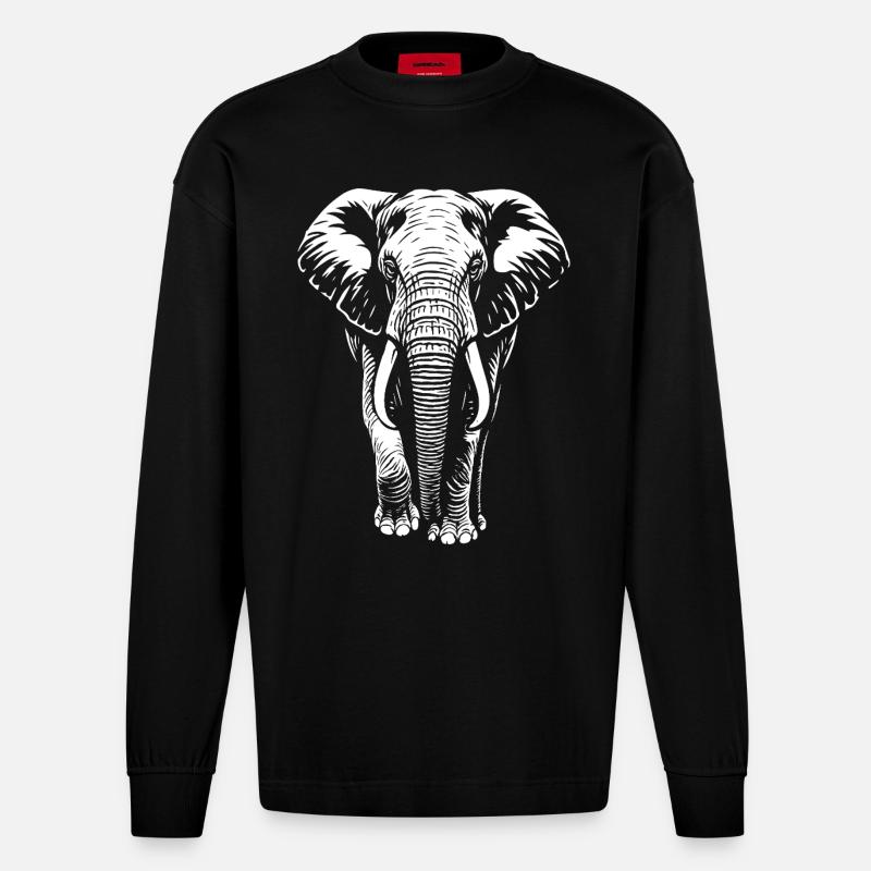 Elefant - Großwild, Stoßzahn, Elfenbein - Heavyweight Oversized Organic Langarmshirt Made in EU - SOLID BLACK