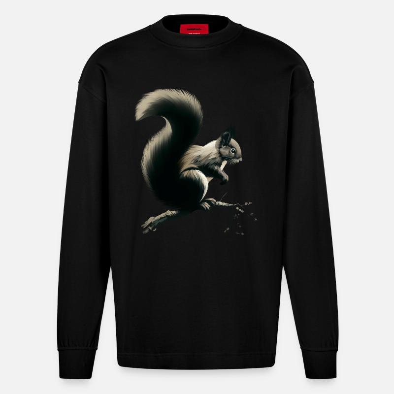 Eichhörnchen auf Ast - Heavyweight Oversized Organic Langarmshirt Made in EU - SOLID BLACK
