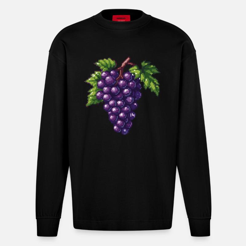Weintrauben Pixel Symbol - Heavyweight Oversized Organic Langarmshirt Made in EU - SOLID BLACK