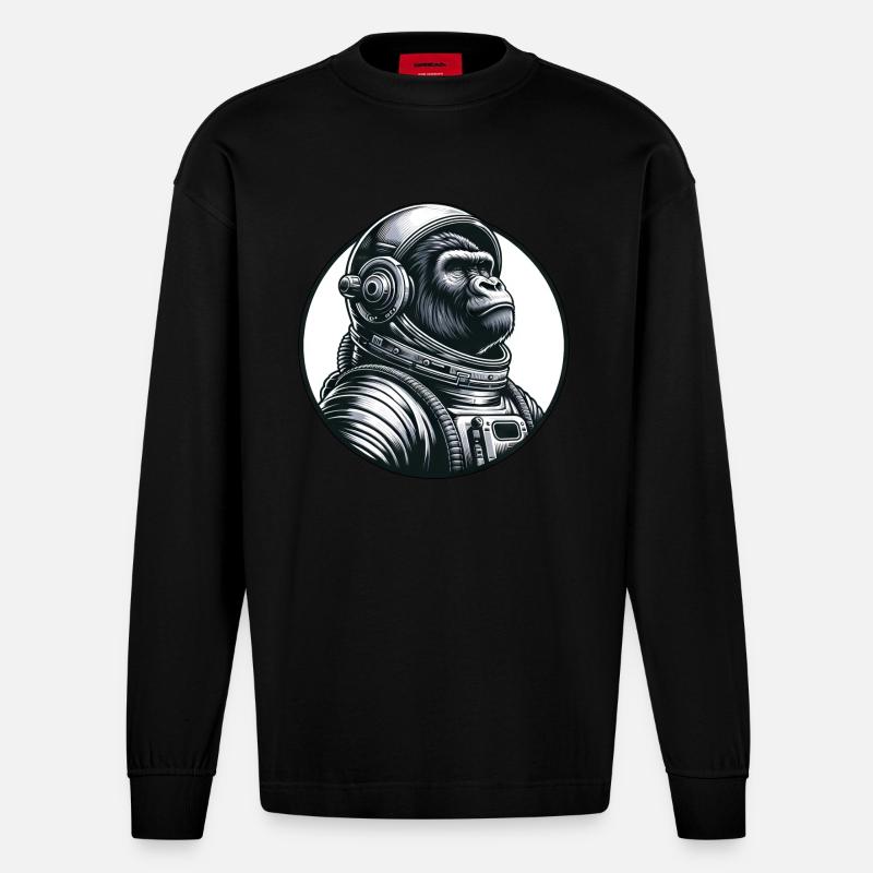 Astronaute chimpanzé dans l’espace - Manches longues bio épais oversize fabriqué en UE - SOLID BLACK