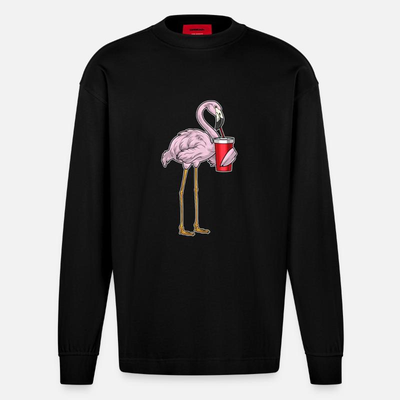 Flamingo Getränk - Heavyweight Oversized Organic Langarmshirt Made in EU - SOLID BLACK
