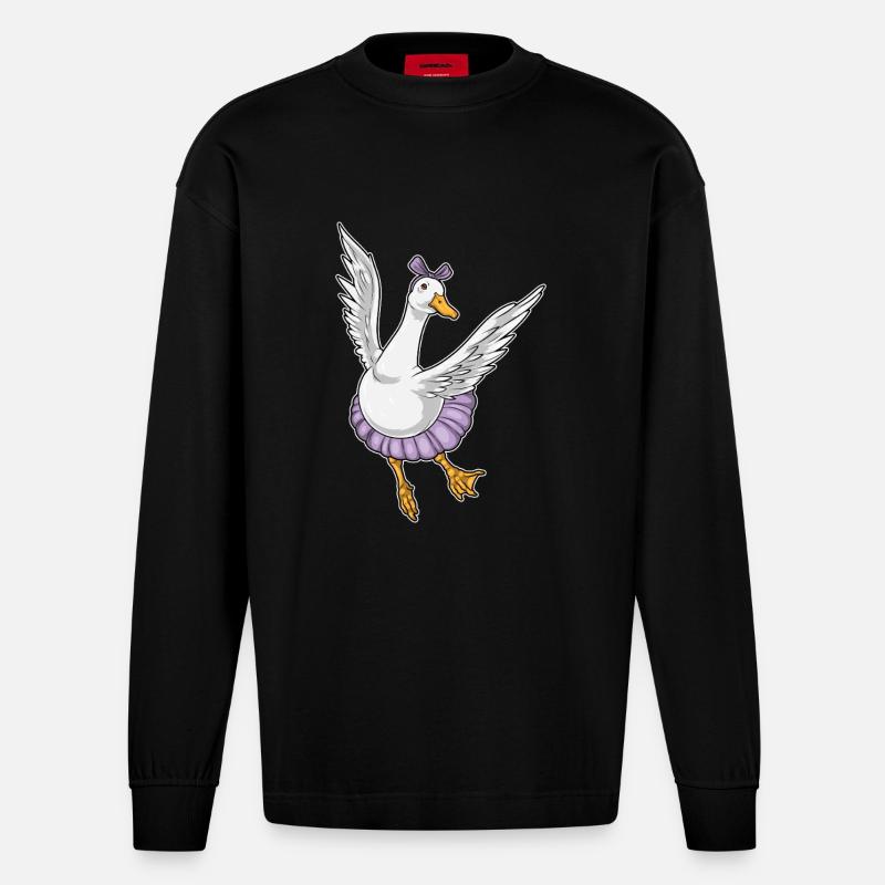 Duck Ballerina Ballet Dance - Heavyweight Oversized Organic Longsleeve Shirt Made in EU - SOLID BLACK