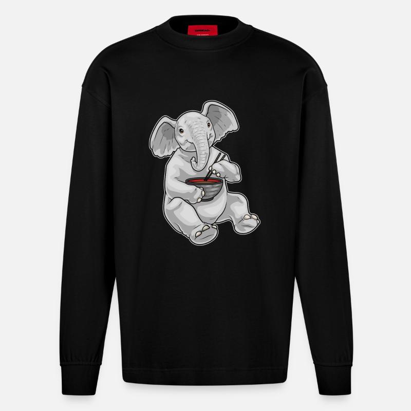 Elephant Bowl Ramen - Manches longues bio épais oversize fabriqué en UE - SOLID BLACK