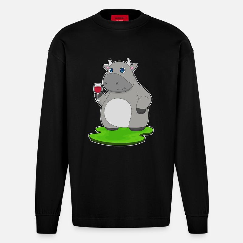 Vin rouge de vache - Manches longues bio épais oversize fabriqué en UE - SOLID BLACK