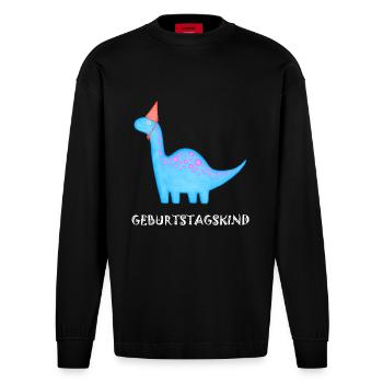 Geburtstagskind Brachiosaurus Dino Geburtstag - Heavyweight Oversized Organic Langarmshirt Made in EU - SOLID BLACK - Vorne