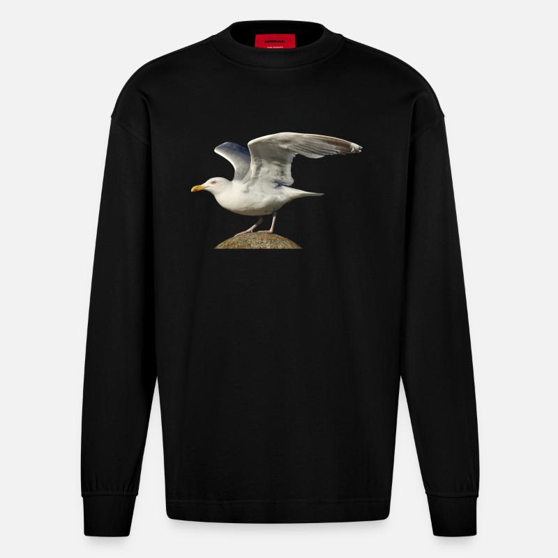 seagull gull moewe2 - Heavyweight Oversized Organic Langarmshirt Made in EU - SOLID BLACK