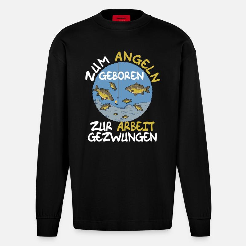 Fisch Fischen Karpfen - Heavyweight Oversized Organic Langarmshirt Made in EU - SOLID BLACK