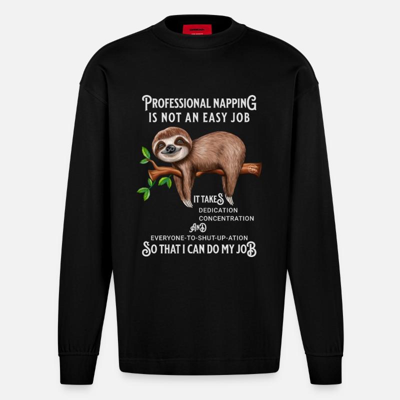 Faultier Witziger Spruch Bürohumor - Heavyweight Oversized Organic Langarmshirt Made in EU - SOLID BLACK
