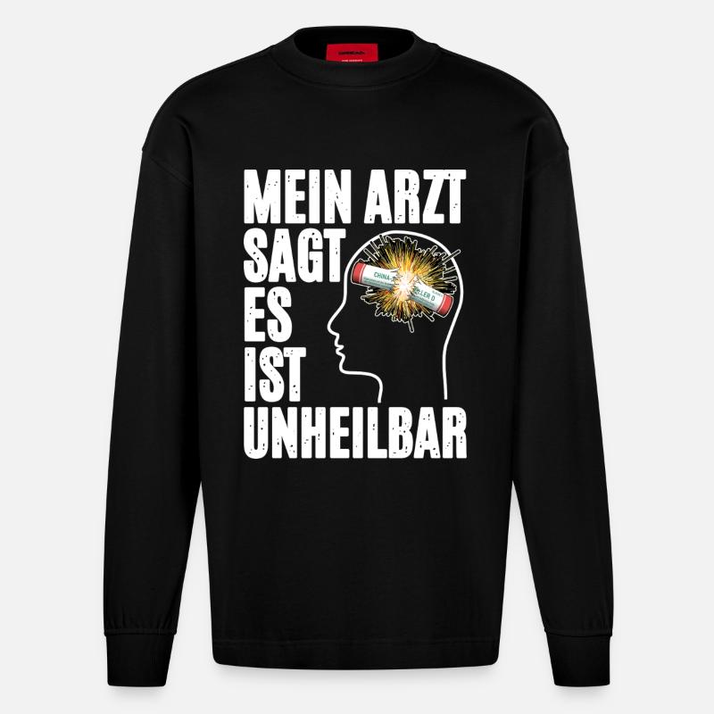 Pyrotechnik Im Kopf - Heavyweight Oversized Organic Langarmshirt Made in EU - SOLID BLACK