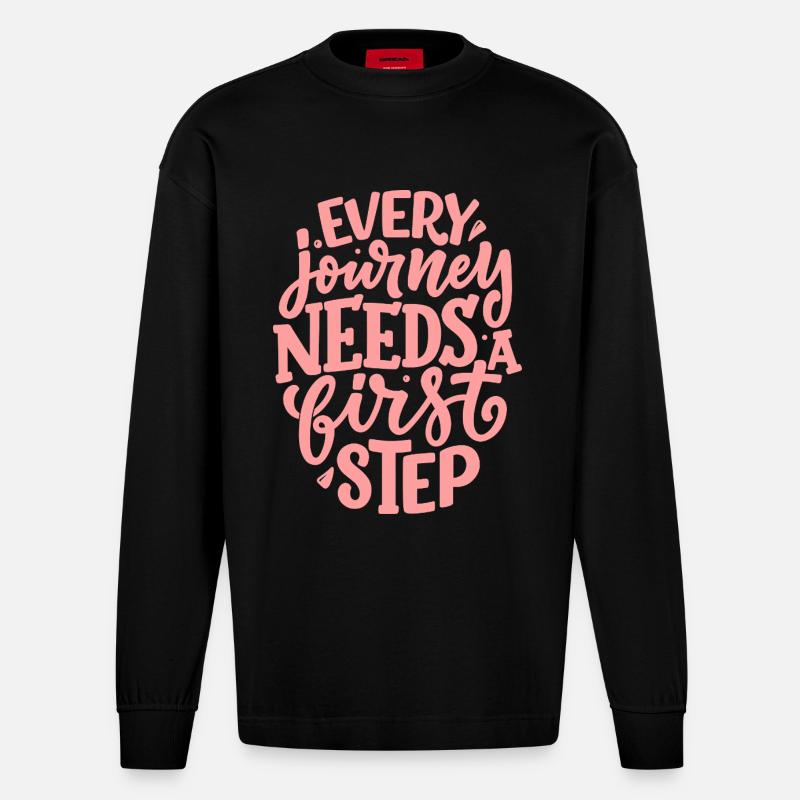 Every Journey Needs A First Step - Heavyweight Oversized Organic Langarmshirt Made in EU - SOLID BLACK