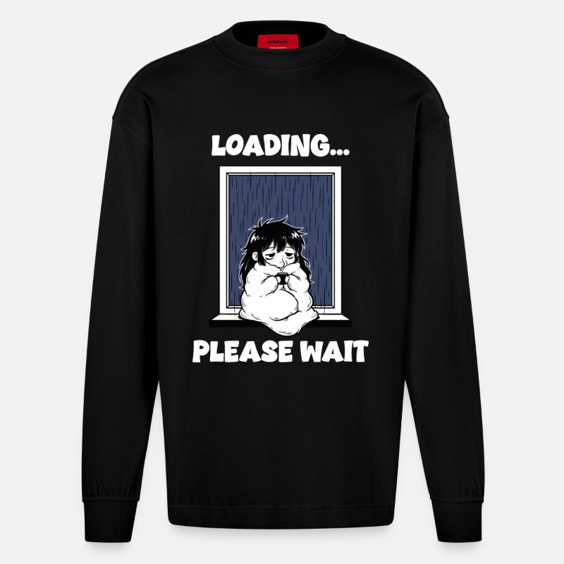 Pluie Loading Please Wait Manga Mood - Manches longues bio épais oversize fabriqué en UE - SOLID BLACK