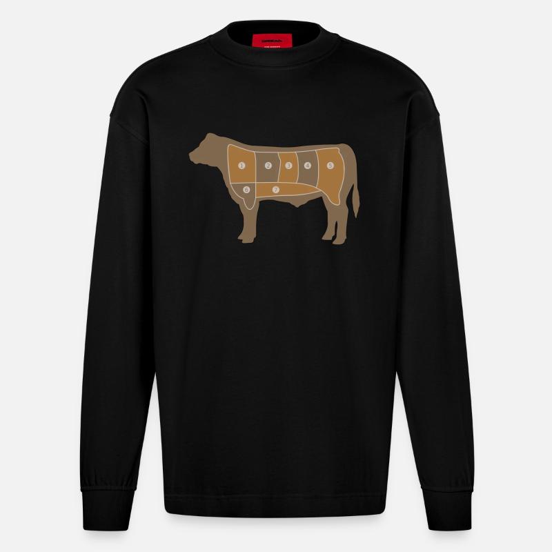 Fleisch Chart - Heavyweight Oversized Organic Langarmshirt Made in EU - SOLID BLACK