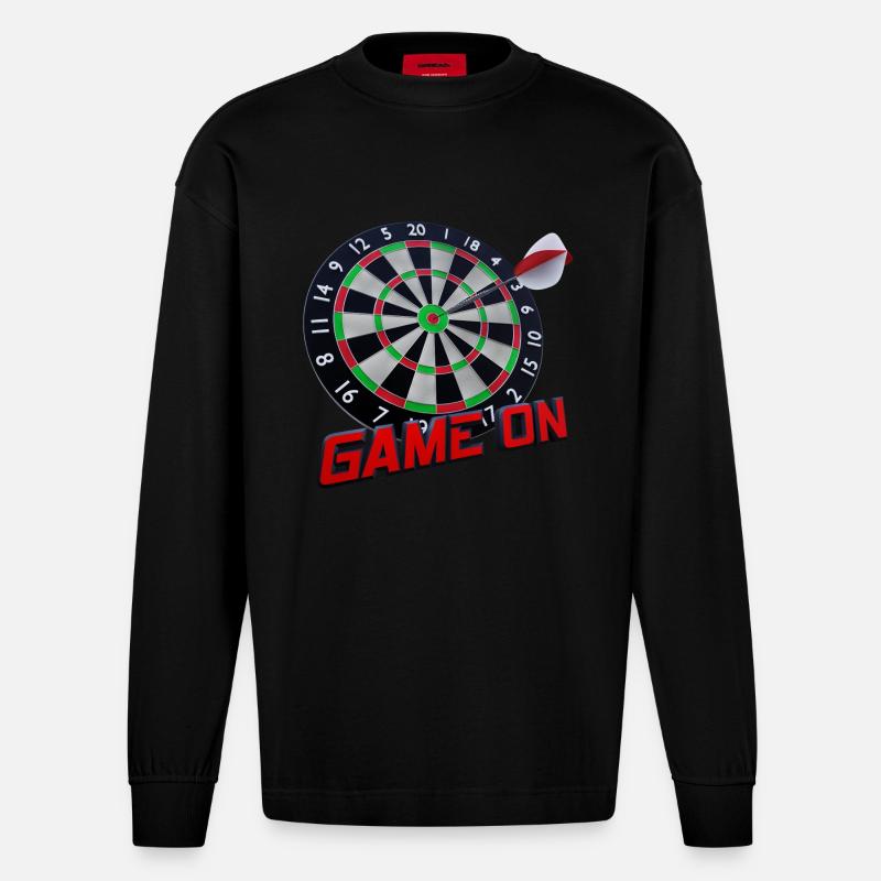 Dartscheibe - Bullseye - Game on - Heavyweight Oversized Organic Langarmshirt Made in EU - SOLID BLACK