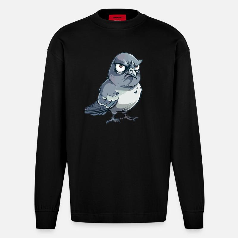 Grummelige Taube Comic-Stil - Heavyweight Oversized Organic Langarmshirt Made in EU - SOLID BLACK