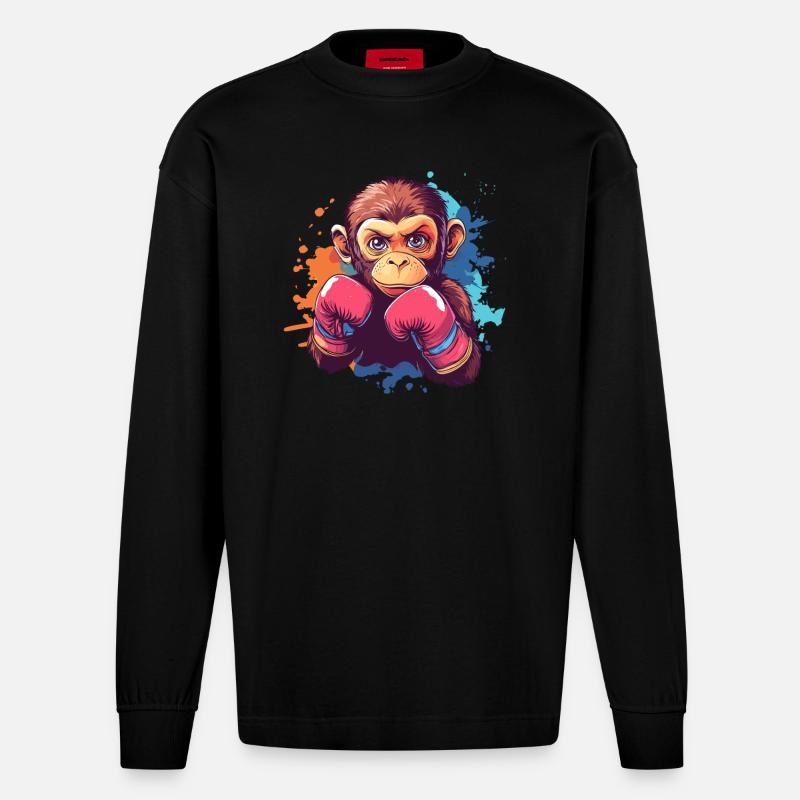 Singe de boxe - Manches longues bio épais oversize fabriqué en UE - SOLID BLACK