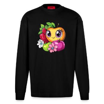Niedliche Früchtchen - Heavyweight Oversized Organic Langarmshirt Made in EU - SOLID BLACK - Vorne