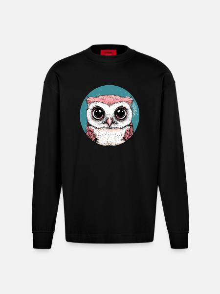 Big Eyes Owl - Heavyweight Oversized Organic Longsleeve Shirt Made in EU - SOLID BLACK