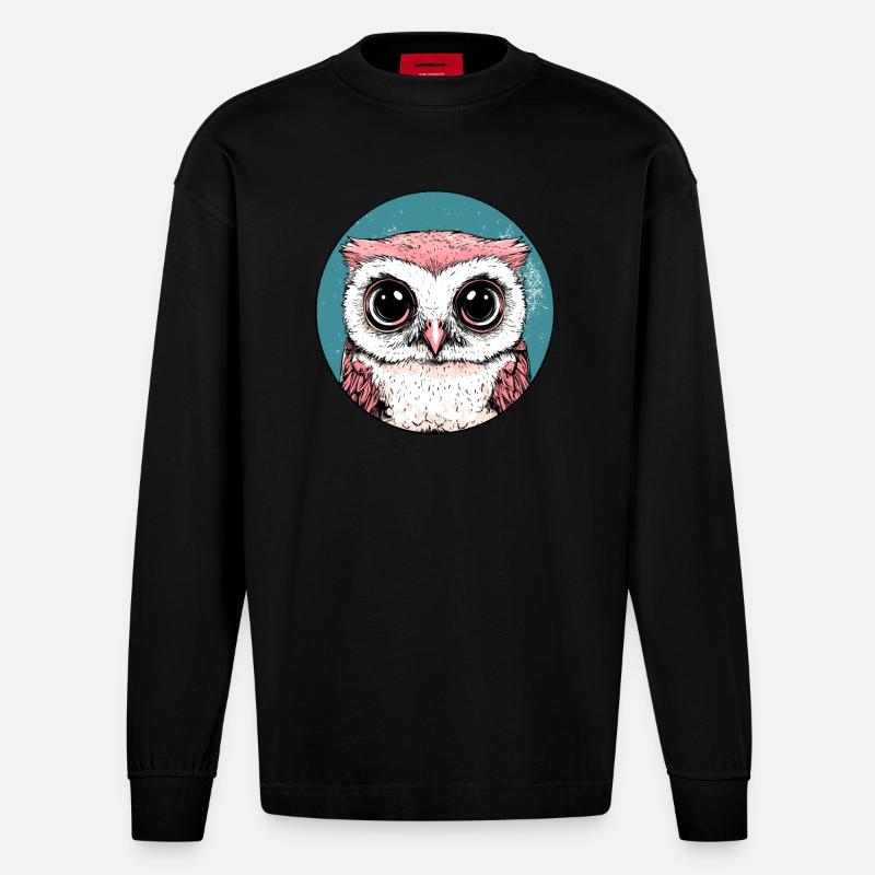 Große Augen Eule - Heavyweight Oversized Organic Langarmshirt Made in EU - SOLID BLACK