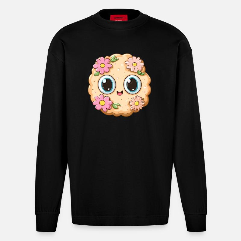 Keks mit Blümchen - Heavyweight Oversized Organic Langarmshirt Made in EU - SOLID BLACK